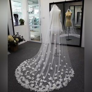 White cathedral Bridal Veil with Floral Accents